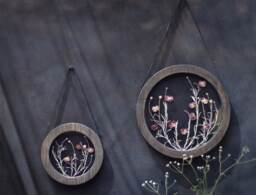 Round Wall Decor Set - Botanical Art Framed Pressed Flower Frame Pressed Framed Above Bed - thumbnail 1
