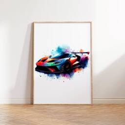 Multicoloured Car Bedroom Decor Set - Of 3 Posters - Watercolour Painting Boys Room Print Gifts Sports Wall Art - thumbnail 2