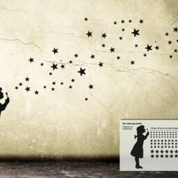 Wall Decal Star Bubble Girl D-I-Y, Sticker Stars, Soap Bubbles, Starry Sky, Street Art Style Sticker, Urban Interior, Home & Kids Decor - thumbnail 2