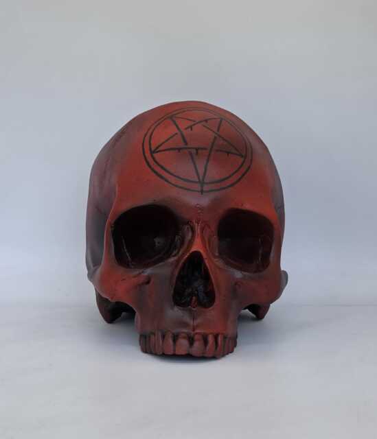 Black Pentagram Skull. Plaster Of Paris Lifesize Human Skull Replica - image 1