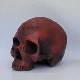 Black Pentagram Skull. Plaster Of Paris Lifesize Human Skull Replica - thumbnail 3