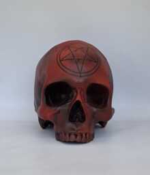 Black Pentagram Skull. Plaster Of Paris Lifesize Human Skull Replica - thumbnail 1