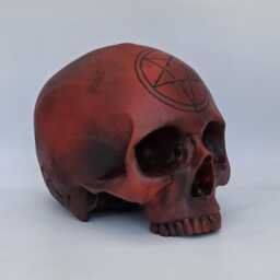 Black Pentagram Skull. Plaster Of Paris Lifesize Human Skull Replica - thumbnail 2