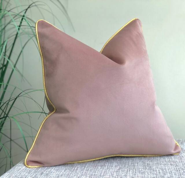 Blush Pink Cushion Cover With Piped Edge - 9 Piping Colour Choices Luxury Velvet Country Chic Pretty Modern Large Throw Pillow - image 1
