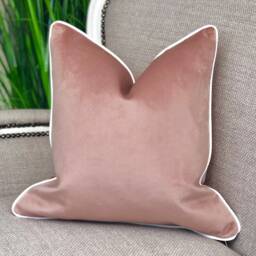 Blush Pink Cushion Cover With Piped Edge - 9 Piping Colour Choices Luxury Velvet Country Chic Pretty Modern Large Throw Pillow - thumbnail 2