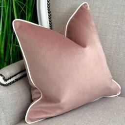 Blush Pink Cushion Cover With Piped Edge - 9 Piping Colour Choices Luxury Velvet Country Chic Pretty Modern Large Throw Pillow - thumbnail 3