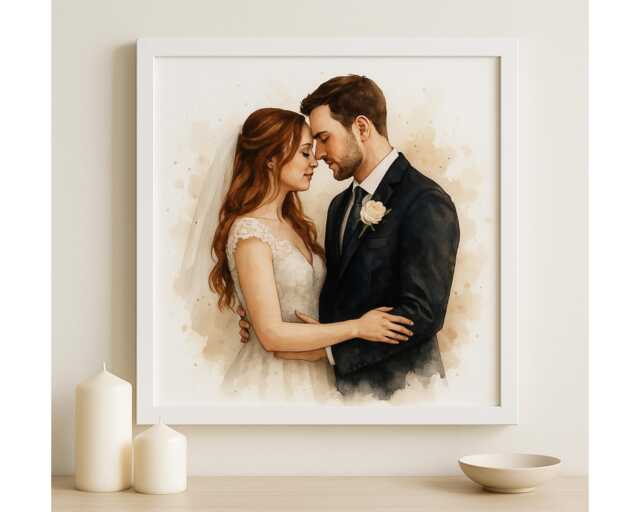 Wedding Watercolour Portrait - Custom Couple Illustration From Photo - Personalised Anniversary Or Bridal Gift - image 1