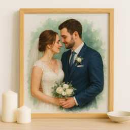 Wedding Watercolour Portrait - Custom Couple Illustration From Photo - Personalised Anniversary Or Bridal Gift - thumbnail 2