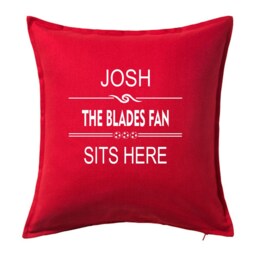 Personalised Football Cushion - Sheffield United/Blades Fan Sits Here - thumbnail 2