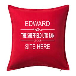 Personalised Football Cushion - Sheffield United/Blades Fan Sits Here - thumbnail 1