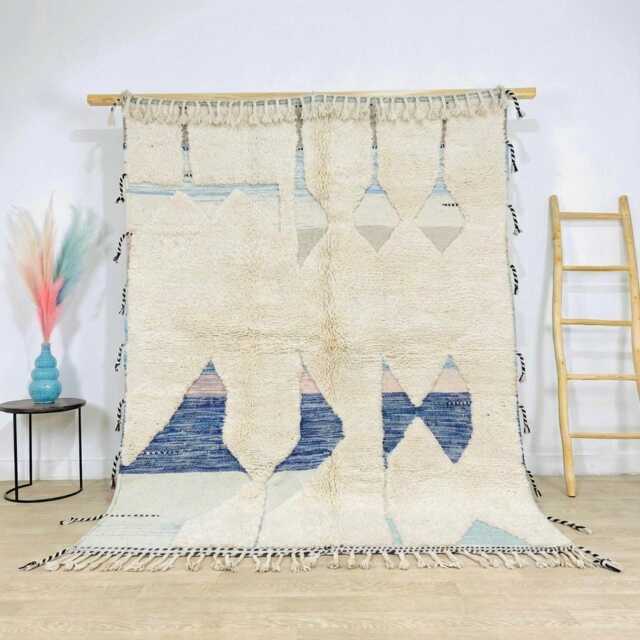 Abstract Landscape Rug, Blue Pink Moroccan Berber Shag, Handmade Wool Area Large Modern Tribal Decor - image 1