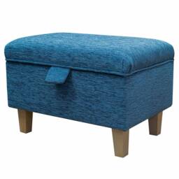 Handmade Blue Chenille Storage Ottoman - Coniston Fabric Bespoke British Made - thumbnail 1