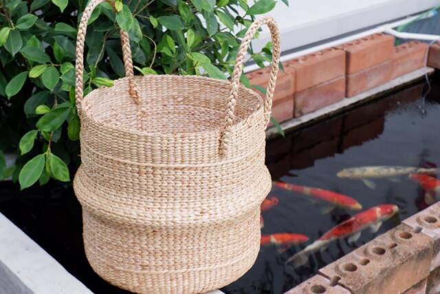 Handmade Woven Water Hyacinth Basket With Handles Small Plant Pot Cover - image 1