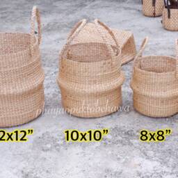 Handmade Woven Water Hyacinth Basket With Handles Small Plant Pot Cover - thumbnail 2