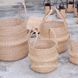 Handmade Woven Water Hyacinth Basket With Handles Small Plant Pot Cover - thumbnail 4