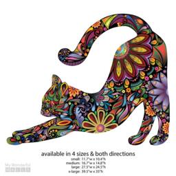 Stretching Cat Wall Sticker - Repositionable Floral Decal - thumbnail 2