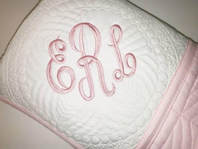 Personalized Baby Girl Quilt, Embroidered Monogram Heirloom Blanket - image 1