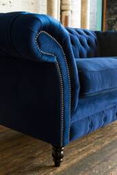 2 Seater Navy Blue Velvet Fabric Chesterfield Sofa, British Handmade - thumbnail 3