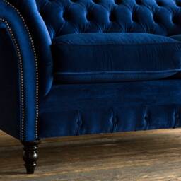 2 Seater Navy Blue Velvet Fabric Chesterfield Sofa, British Handmade - thumbnail 2