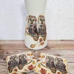 Brown Owl Vase, Coaster Set, Themed Gifts, Autumn Home Decor, Decorations, Gifts - thumbnail 3
