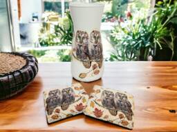 Brown Owl Vase, Coaster Set, Themed Gifts, Autumn Home Decor, Decorations, Gifts - thumbnail 1