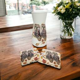 Brown Owl Vase, Coaster Set, Themed Gifts, Autumn Home Decor, Decorations, Gifts - thumbnail 2