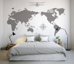 Large World Map Decal, Compass Wall Airplane Wall Decal-World Stickers For Bedrooms, Offices, Classrooms, Living Rooms-Dk385 - thumbnail 1