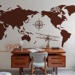 Large World Map Decal, Compass Wall Airplane Wall Decal-World Stickers For Bedrooms, Offices, Classrooms, Living Rooms-Dk385 - thumbnail 3