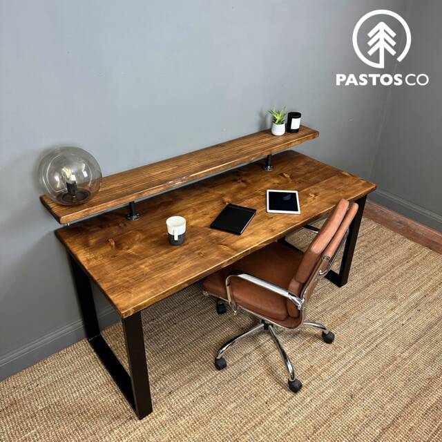 Handmade Wood Computer Desk With Monitor Shelf - Eco-Friendly - image 1