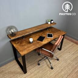 Handmade Wood Computer Desk With Monitor Shelf - Eco-Friendly - thumbnail 1