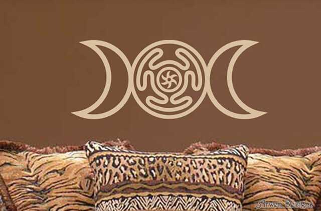 Triple Goddess Hecate Vinyl Wall Art, Wiccan Decal, Witch Sticker, Moon Symbol, Hekate's Wheel - image 1