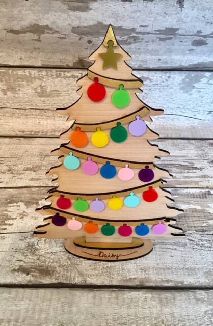 Personalised Wooden Christmas Tree Advent Calendar With Baubles - image 1