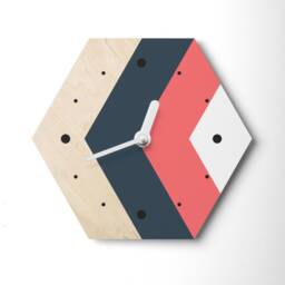 Hexagonal Wooden Wall Clock Mid-Century Art Southwestern Geometric Decor Navy Blue Silent - thumbnail 2