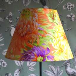 Handmade Flower Lampshade, Kaffe Fassett Yellow & Orange Chrysanthemums, Floral Tapered - thumbnail 1