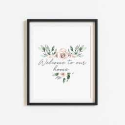 Floral Welcome Home Print Pink & Green Heart Hallway Art - Unframed - thumbnail 2