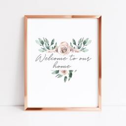 Floral Welcome Home Print Pink & Green Heart Hallway Art - Unframed - thumbnail 3