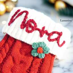 Personalized Hand-Embroidered Christmas Stockings, Custom Red Knit Family Holiday Gifts - thumbnail 1