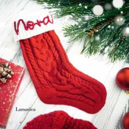 Personalized Hand-Embroidered Christmas Stockings, Custom Red Knit Family Holiday Gifts - thumbnail 2