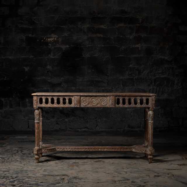 Reclaimed Teak Console Table Handcarved Whitewash Entryway Table - image 1