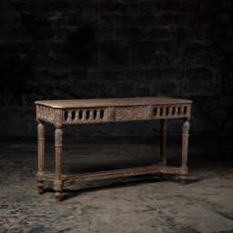 Reclaimed Teak Console Table Handcarved Whitewash Entryway Table - thumbnail 2