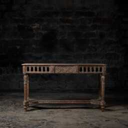 Reclaimed Teak Console Table Handcarved Whitewash Entryway Table