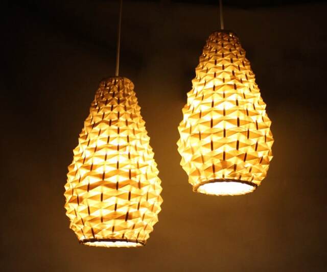 Handwoven Bamboo Chandelier Rustic Pendant Lights, Set Of 2 - image 1