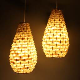 Handwoven Bamboo Chandelier Rustic Pendant Lights, Set Of 2 - thumbnail 2