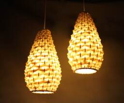 Handwoven Bamboo Chandelier Rustic Pendant Lights, Set Of 2