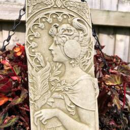 Reconstituted Stone Art Deco Fairy Plaque Statue -Vintage Finish Garden Ornament - thumbnail 2