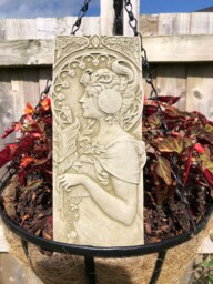 Reconstituted Stone Art Deco Fairy Plaque Statue -Vintage Finish Garden Ornament - thumbnail 1