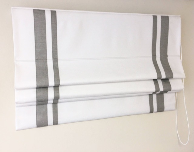 Custom White Roman Shade With Silver Border, Chain Mechanism - image 1