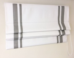 Custom White Roman Shade With Silver Border, Chain Mechanism - thumbnail 1