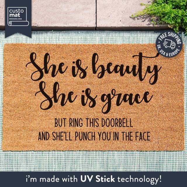 She Is Beauty Grace Doormat - Funny Rude Gesture Go Away Personalised Custom Made - image 1