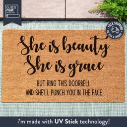 She Is Beauty Grace Doormat - Funny Rude Gesture Go Away Personalised Custom Made - thumbnail 1
